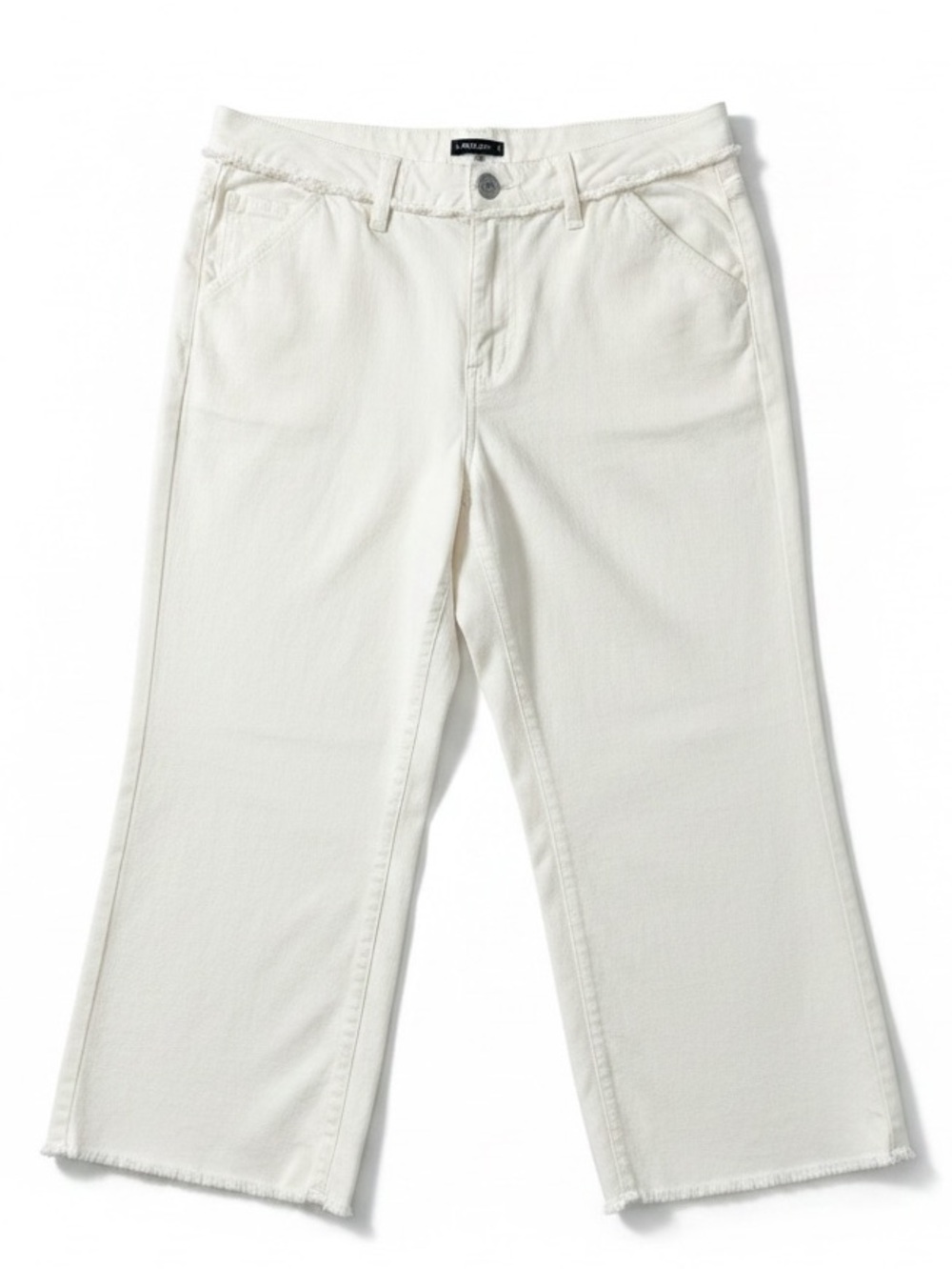 LOFT Size Medium Cream Lyocell-Linen Frayed Waistband & Hem 
Wide Pants